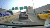 Driving on a bridge during the earthquake in Taiwan