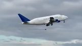 Boeing 747 Dreamlifter-flyet mister et hjul under start