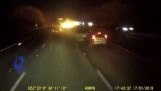 Truck driver saves a woman from a burning car