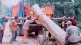Loading a tree trunk without a crane