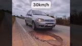 Going at different speeds over a pothole