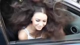 Bass in car and girls hair
