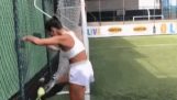 Girl does soccer trick