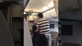 He marries his wife, flight attendant, during the flight. She accepts but gets fired