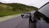 Lucky motorcyclist close call with car