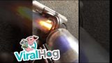 A vacuum cleaner on fire