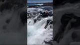 Descend a waterfall on an inflatable mattress