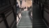 Security guard falls down a staircase