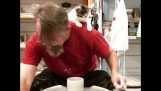A cat fascinated by pottery