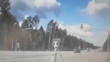 Car vs speed radar in Russia