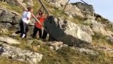 Pushing a huge rock off to the sea