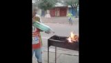 BBQ blower with plastic bottles