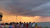Waterspouts at sunset