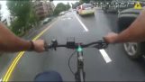 A cyclist lends his bike to an Atlanta police officer who was chasing a criminal
