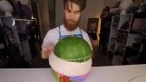 Rubber bands around a watermelon