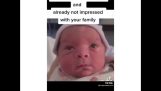 Newborn baby is not impressed with its family