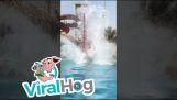Slider collides with swimmer at the water slide
