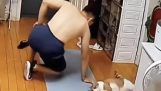 Kat forsøger at hjælpe i træningen