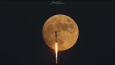 Falcon 9 rocket in front of full moon