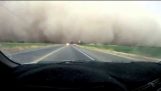 Driving through a huge sandstorm