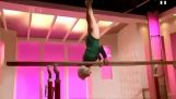 An athlete 87 years on parallel bars