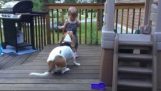 The dog playing with his new friend