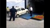Crazy car boarding on a Greek ship