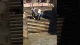 Guy falls down stairs and into river thames!