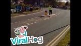 Cycling Crew Car Takes out Pedestrian Island