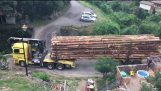 Logging truck crossing bridge like a boss