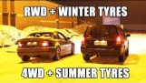 Invierno y RWD VS 4WD y verano neumáticos sobre nieve