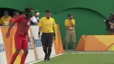 Het scorebord voetbalwedstrijd in Rio blind