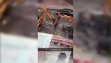 Operators excavators playing tic tac toe