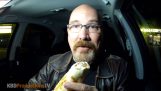 Canadian eats and evaluates a skewer
