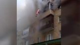 Jumped from the fifth floor building to be saved from fire