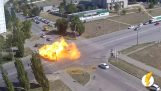 Zapalování plynu tank po nehodě