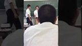 In a high school in Japan, he hits his teacher