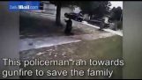 Hero betjent redder en kvinde og hendes tre børn efter deres far åbner ild på dem