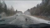 Accident due to frost on the road (Russia)