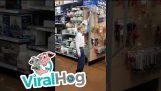 A boy sings yodel at Walmart