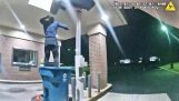 Burglar falls into trash can