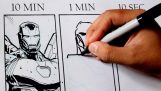 Desenhando um esboço de Homem de Ferro 10 minutos, 1 minuto e 10 segundos