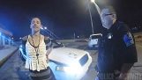 Woman with handcuffs stealing police car