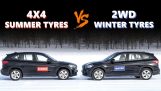 4-wheel drive with a normal tire or on two wheels with winter tires;