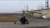 Test flight of a homemade helicopter