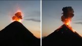 Wanderer aufnehmen ein Vulkan ausbricht