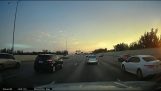 Lucky driver loses control on the highway