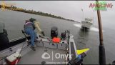 Cruiser falls at high speed on a small boat