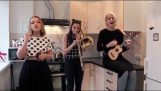 Drie meisjes uit het Rusland van de Red Hot Chili zingen Peppers