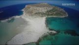 The beautiful beach of Balos in Crete, in aerial shots from drone